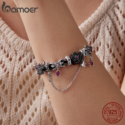 Bamoer Hạt charm bạc S925 phong cách Dark Gothic họa tiết hoa và bướm