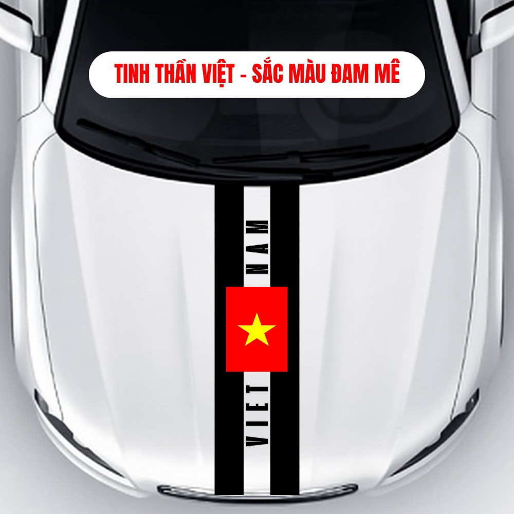 Tem dán capo ô tô cờ Việt Nam – sọc giữa Racing, trang trí nắp capo, chống nước, dễ dán
