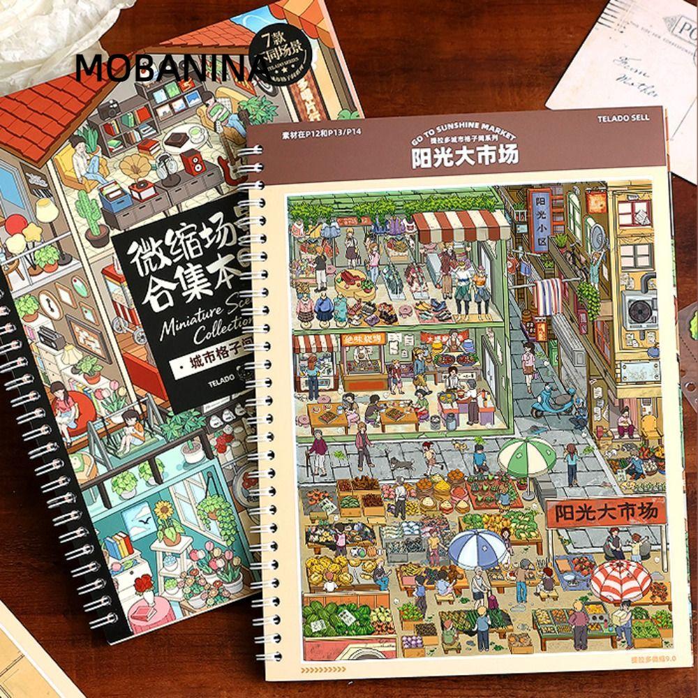 MOBANINA City Cubicle Scenery Sticker, Die-cut Visual Stacking Miniature Scene Collection Book, Fun 