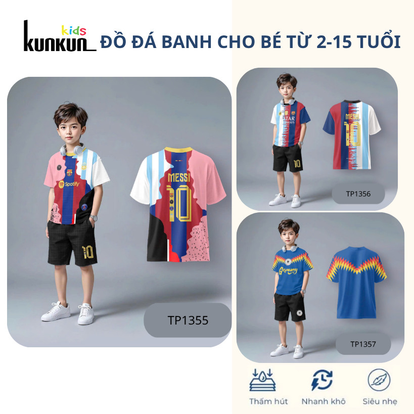 Đồ Bộ Thể Thao Bé Trai In 3D CLB Cao Cấp, Bóng Đá TP1355-TP1359 | KunKun Kids
