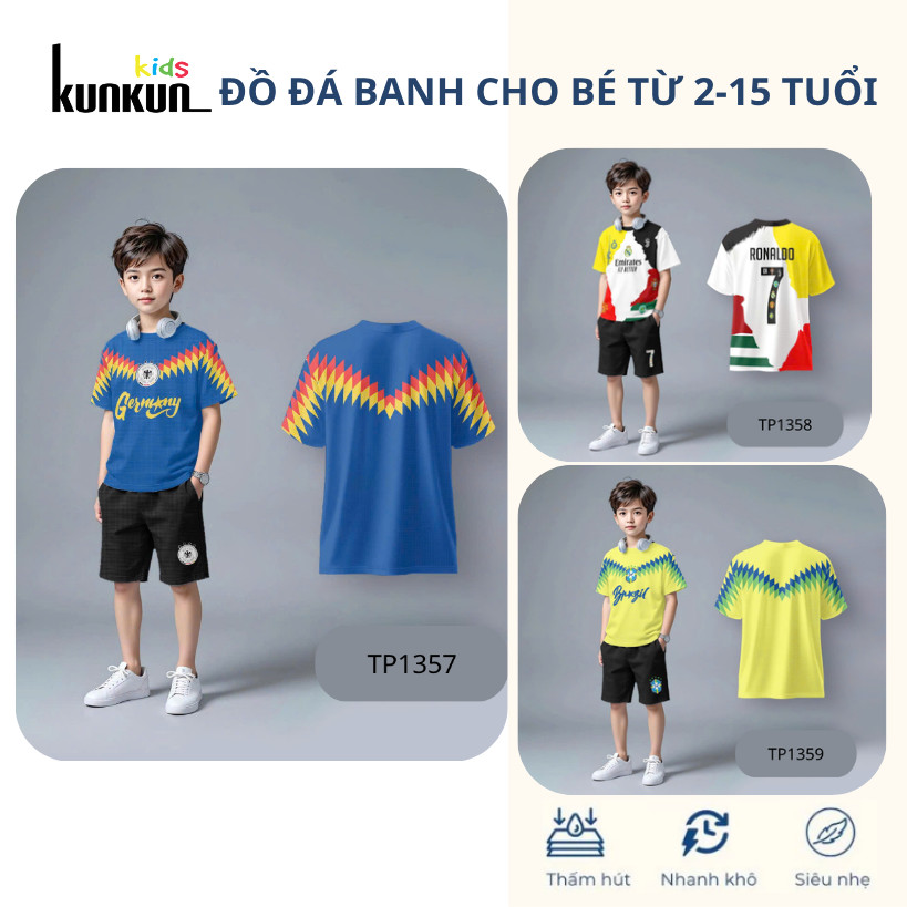 Đồ Bộ Thể Thao Bé Trai In 3D CLB Cao Cấp, Bóng Đá TP1355-TP1359 | KunKun Kids