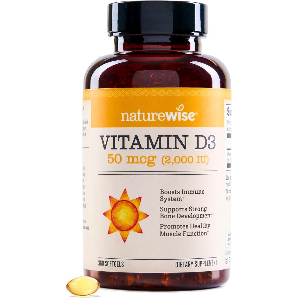 NatureWise Vitamin D3 2000iu (50 mcg) Cung cấp 1 năm hỗ trợ miễn dịch, chức năng cơ bắp khỏe mạnh và