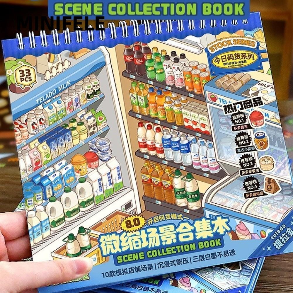 Nhãn dán cảnh cửa hàng MINIFELE, Nhãn dán phong cảnh PET cỡ lớn, 10 cảnh 33 tờ Nhãn dán cảnh thu nhỏ