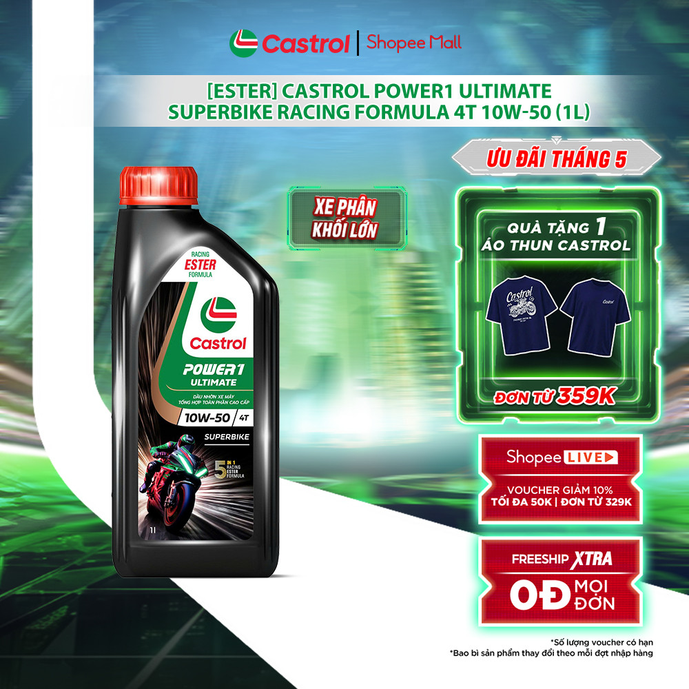 [ESTER] Dầu nhớt xe phân khối lớn Castrol POWER1 ULTIMATE SUPERBIKE RACING FORMULA 4T 10W-50 (1L)