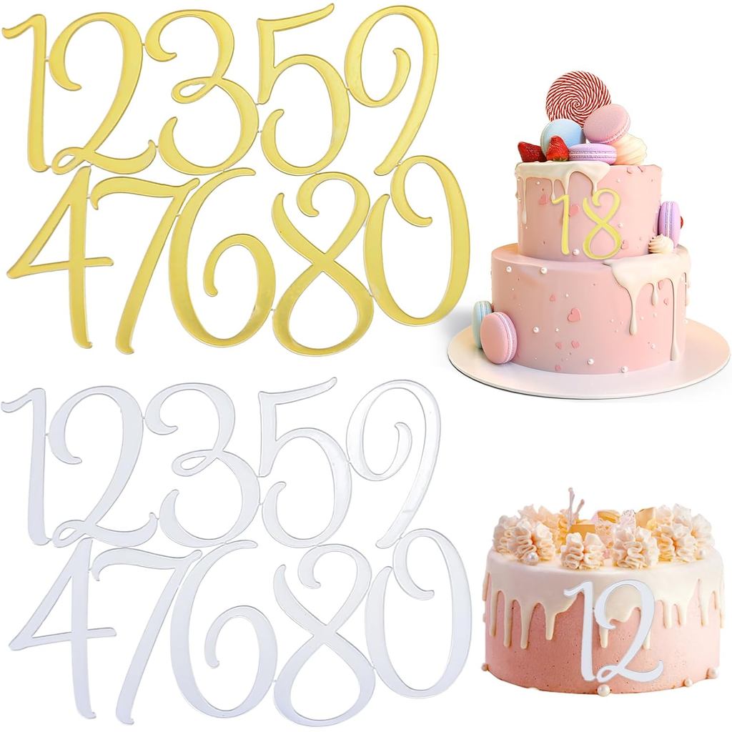 2 Bộ 0 ~ 9 Số Chúc Mừng Sinh Nhật Bánh Toppers, Bánh Acrylic Lớn Số Toppers, DIY Cupcake Toppers, Và