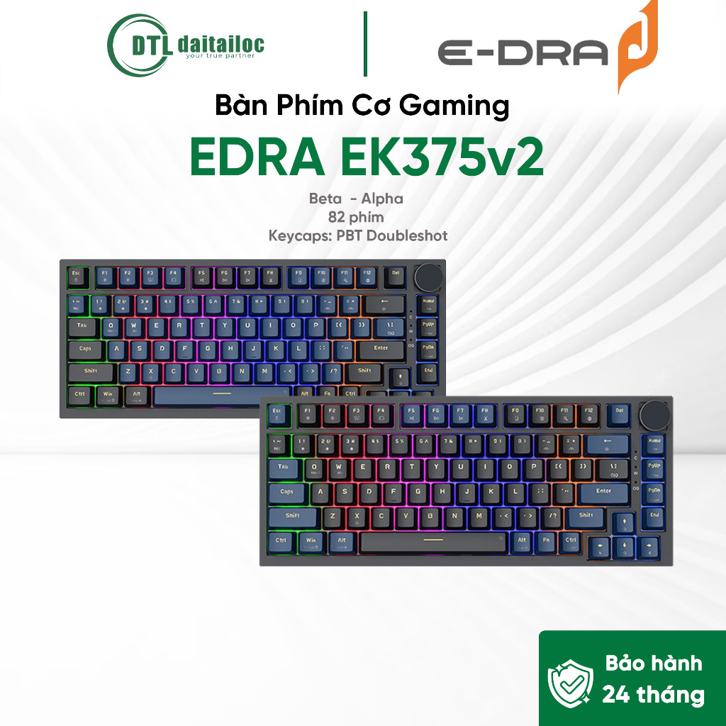 Bàn Phím Cơ Có Dây Gaming E-Dra EK375V2 Beta (Blue+Black) | Chính hãng | Bảo Hành 24 tháng
