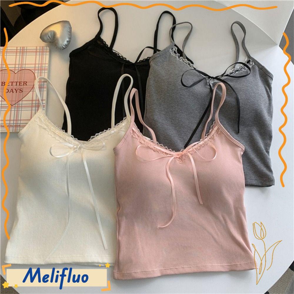 Áo Crop top ren MELIFLUO, Áo hai dây ren màu trơn có miếng đệm, Y2k Thắt lưng có đệm ren Y2k Áo Vest