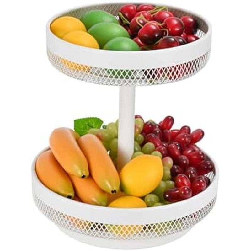 IBERG 2 Tier Fruit Basket - Detachable Mesh Fruit Bowl for Kitchen Countertop - Metal Basket Stand f