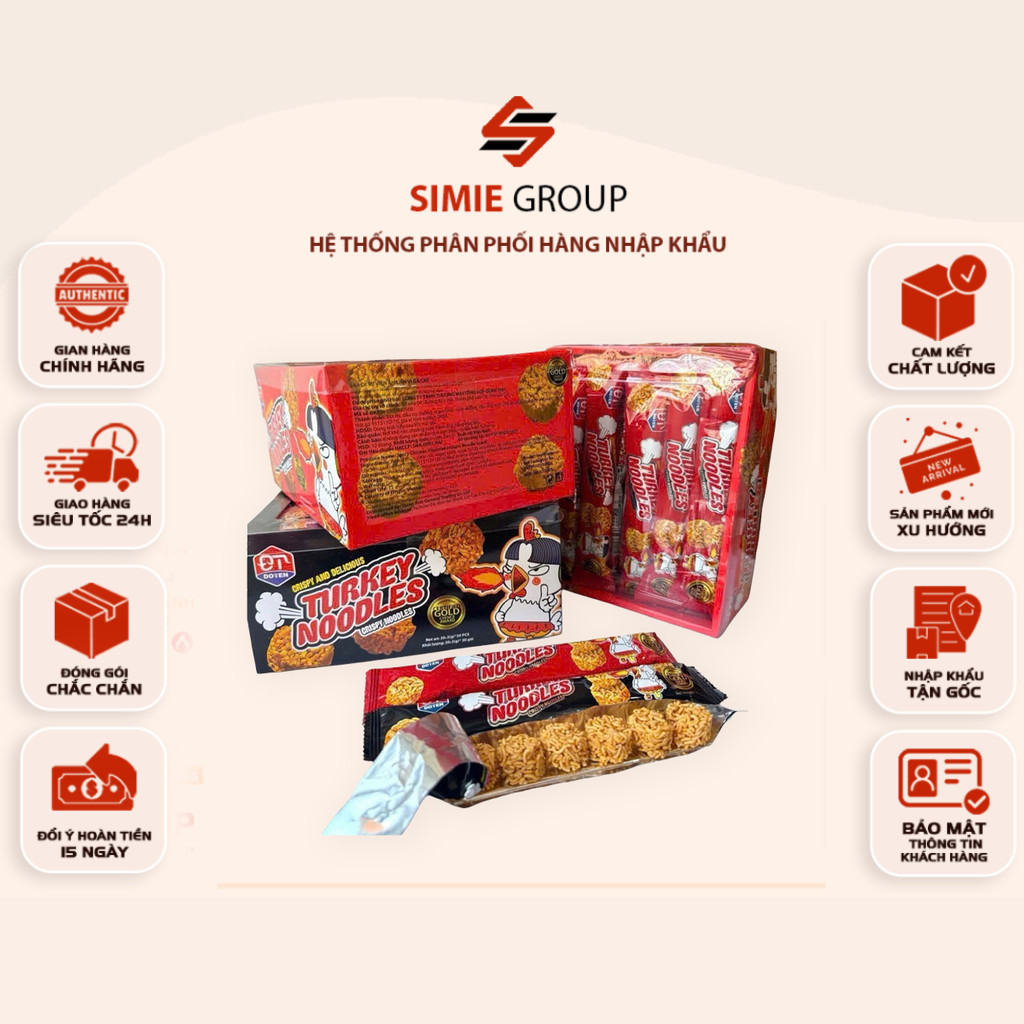 [HỘP 30 GÓI] Mì Tôm Ăn Sống Turkey Noodles Vị Gà Cay Thái Lan 20g - Hộp 30 Gói