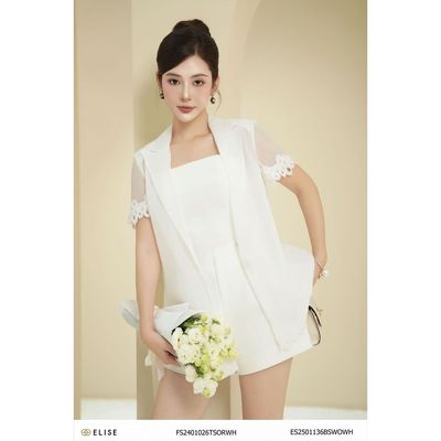 Áo vest tơ trắng viền ren thiết kế Elise FS2401026TSORWH