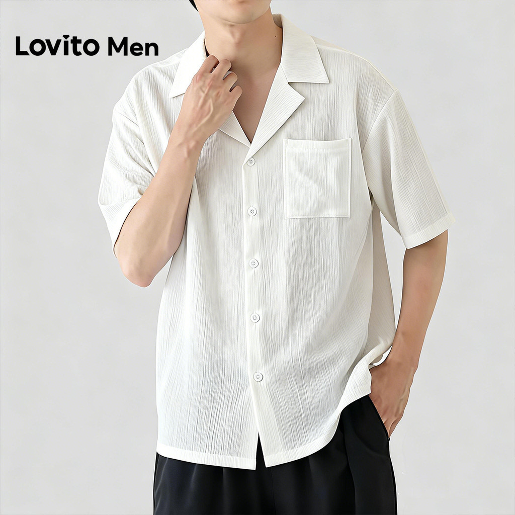 Lovito Men  Áo sơ mi nam trắng tay ngắn gấp ly mùa xuân/hè LNE131137