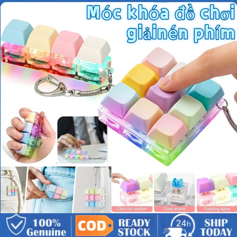 4 / 9Móc khóa bàn phím fidget Móc khóa có nút đèn LED Nút bấm giảm căng thẳng Đồ chơi ngón taykèm bà