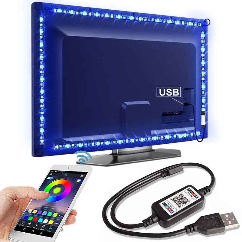 Đèn Nền Tivi Bluetooth USB RGB LED Băng Đèn 1m 2M 3M 4M 5m SMD 5050 Linh Hoạt USB DC 5V Ruy Băng Dio