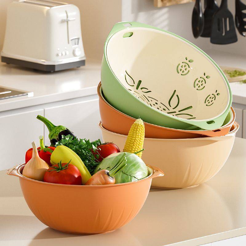 Double-Layer Drain Basket Fruit Plate Living Room Home Two-Piece Set Kitchen Vegetable Washing Fruit