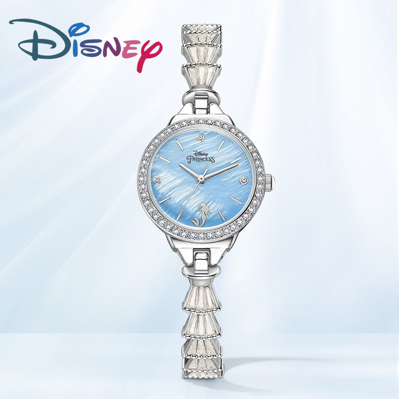 Đồng hồ đeo tay cao cấp của Disney Official Ariel Fairy Tail Crystal Viền mặt mẹ-of-Pearl Đồng hồ sa