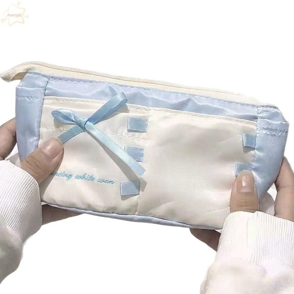Túi đựng bút AWNGD, Nơ Ribbon Bút chì dung lượng lớn, Đa chức năng Phong cách múa ba lê xanh Tổ chức