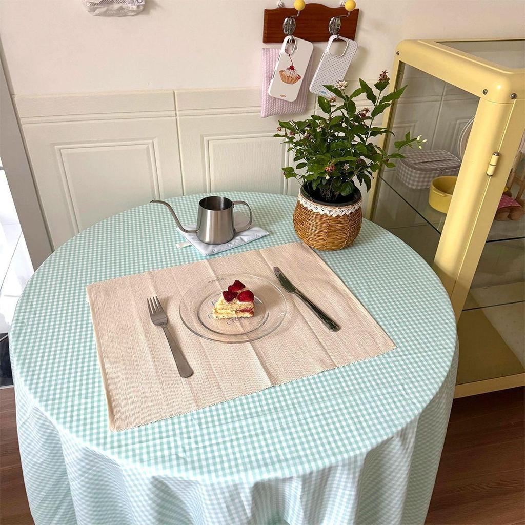 Khăn trải bàn nhung kẻ sọc bạc hà Ins Hàn Quốc 90x60 120x80 Bàn ăn tươi Vỏ bụi