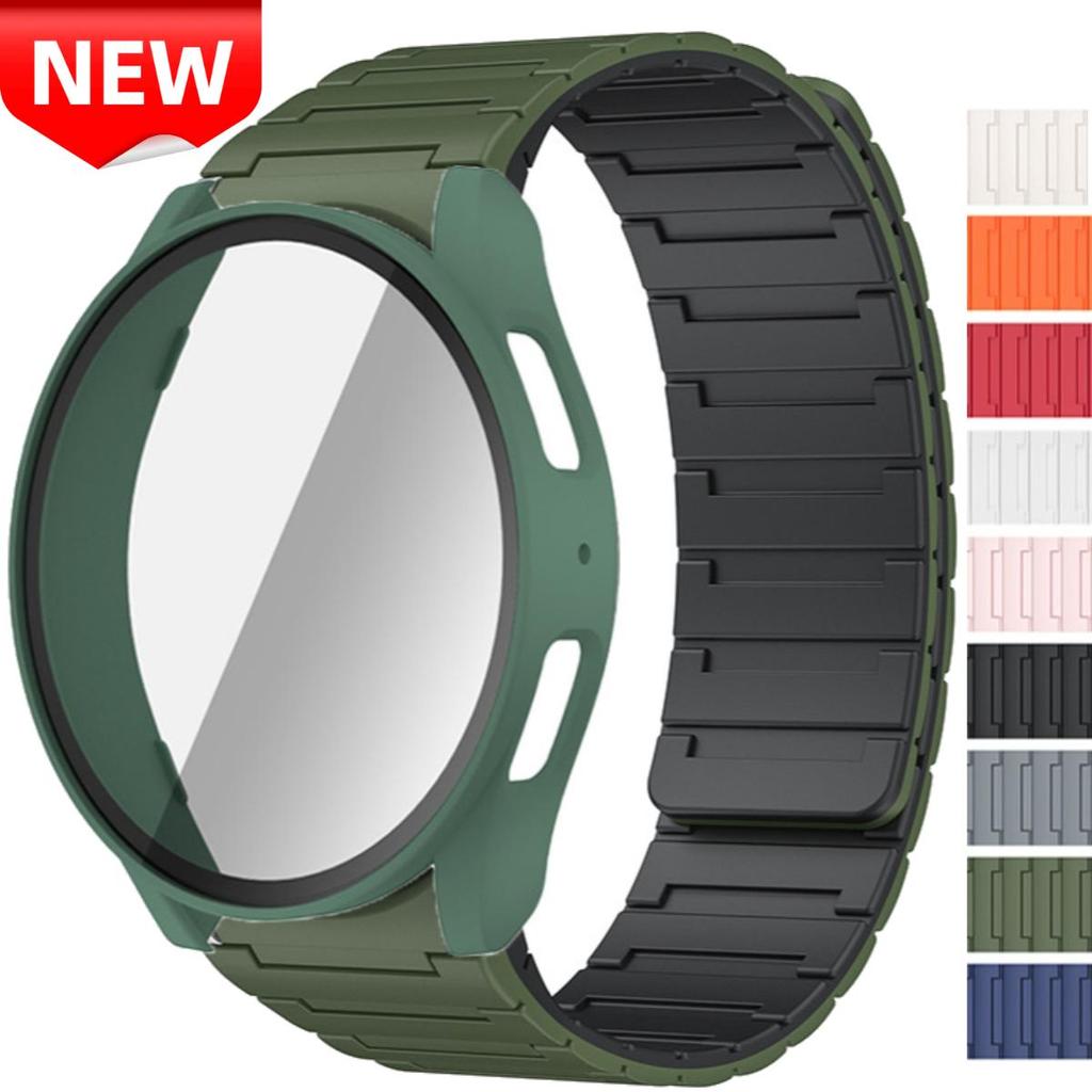 Dây đeo từ tính 2 trong 1 + Vỏ kính cho Samsung Galaxy Watch 7 44mm 40mm Vỏ bảo vệ PC cho Galaxy Wat