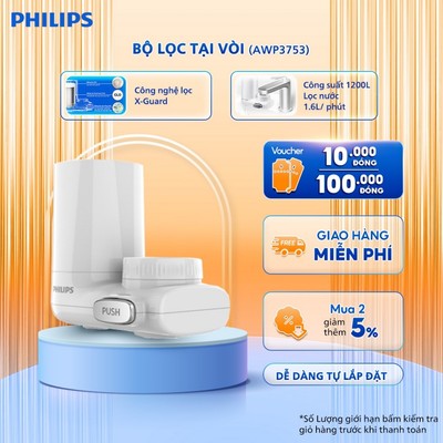 [HÀNG CHÍNH HÃNG] Bộ lọc nước tại vòi Philips AWP3753 - 02 chế độ nước, loại bỏ clo, tạp chất, kim loại nặng