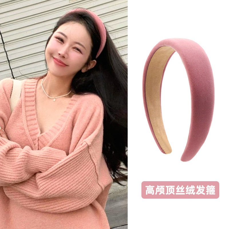 Cherry Blossom Mocha ~ Pink Velvet High Headband dành cho nữ đi chơi ép tóc đầu hang kẹp tóc ins Mũ 