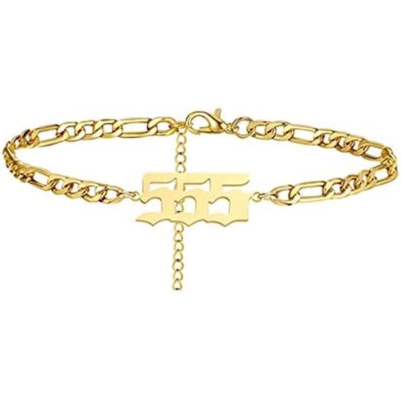 Stainless Steel Plated Angel Number Charm Bracelets Anklets for Women Numerology Jewelry