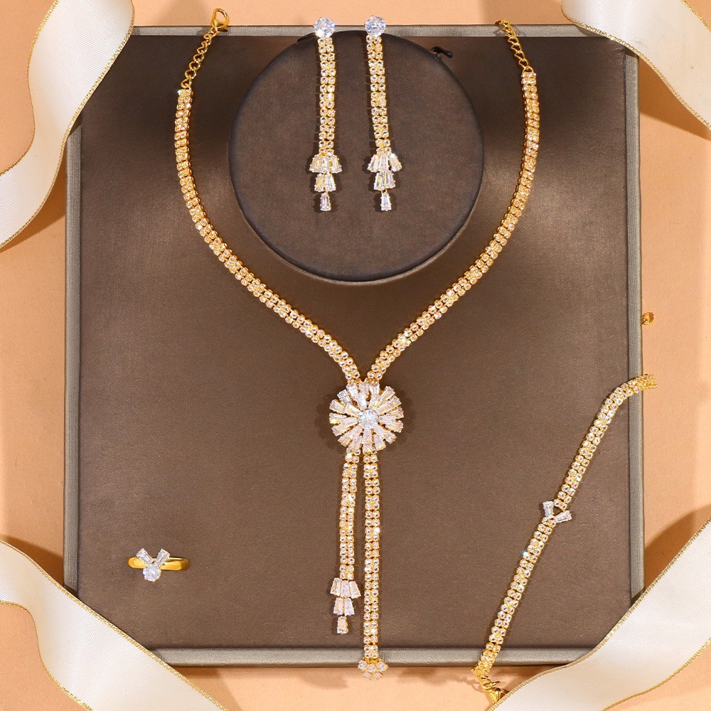 Bộ trang sức hình học Zircon Bộ trang sức cưới cô dâu sang trọng Bộ trang sức nữ