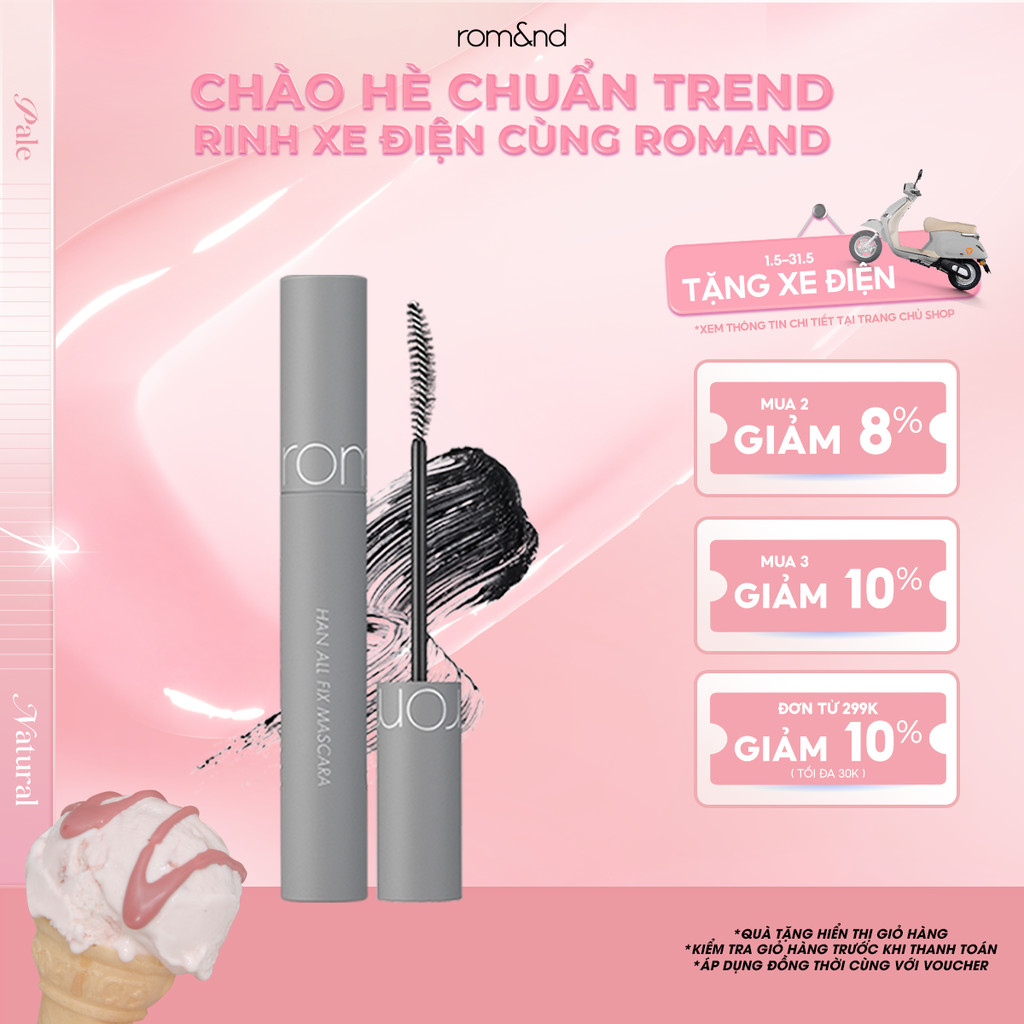 [Rom&nd] Mascara chuốt mi siêu dài và cong mi tự nhiên, chống trôi Hàn Quốc Romand Han All Fix Mascara - Han All Line 7g