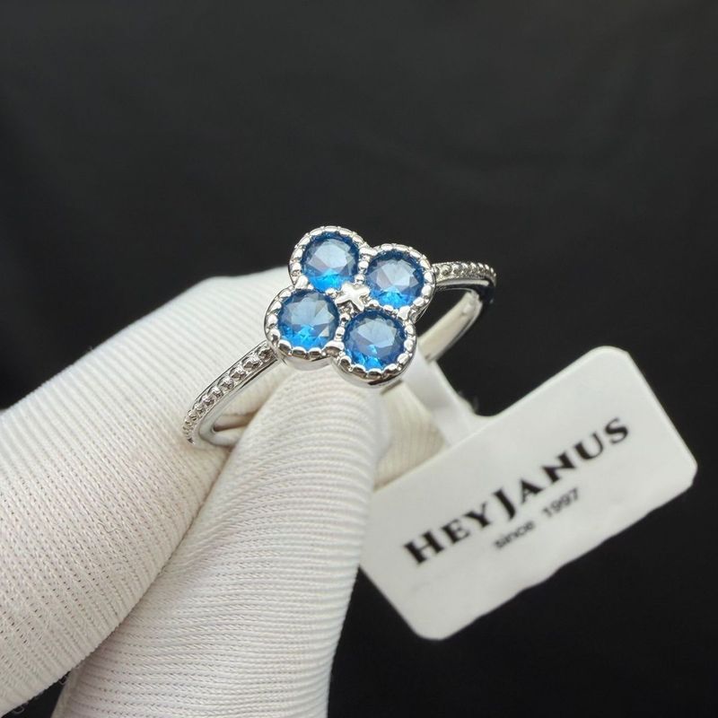 [Cảm giác cao cấp] HeyJanus Light Luxury Four-Leaf Clover Blue Cultivation Gem Ladies Ring, Mở có th