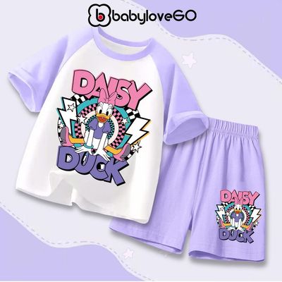 Đồ bộ mùa hè cho bé gái BabyloveGO, set quần áo cộc tay Daisy Duck siêu xinh in hình độc đáo cho bé
