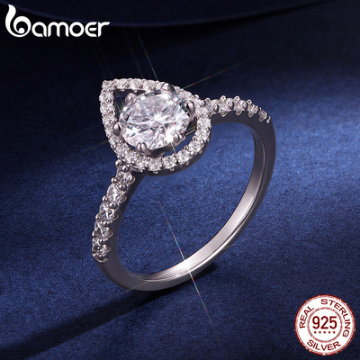 Nhẫn Bạc Bamoer 925 1CT Lê Cắt Moissanite Trang Sức Thời Trang Quà Tặng Cho Nữ