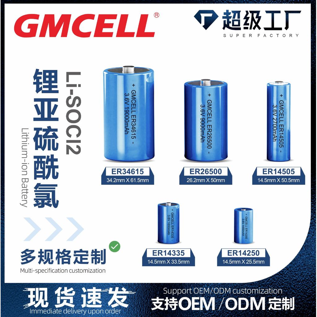 Pin lithium tùy chỉnh ER14250/ER14505, 3.6V có cắm pin hàn, dạng sulfure