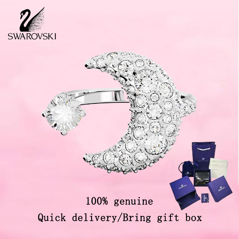 Swarovski  Women's fashion Ring S925 sterling silver moon, white diamond M5677138 Luna open ring Val