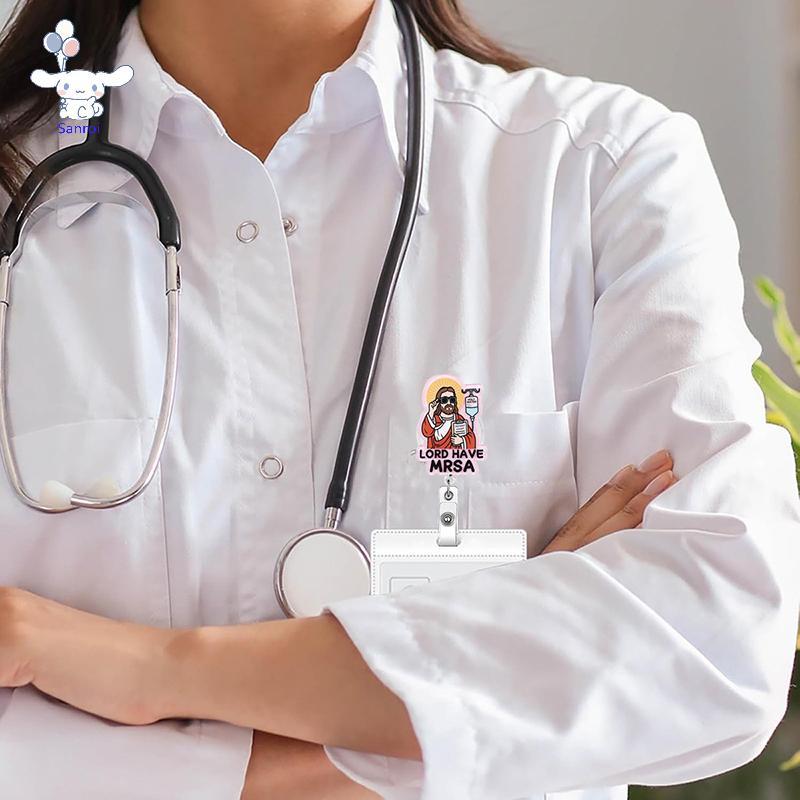 [San] Lord Have MRSA Funny Nurse Badge Reel, Hộp đựng huy hiệu y tế ID có thể thu vào dễ thương, Thẻ