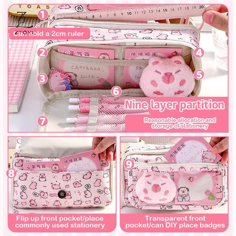 Ztoyl Hoạt Hình Màu Hồng Capybara Bút Chì Túi Bảo Quản Kawaii Hộp Bút Chì Dung Tích Lớn Hộp Đựng Bút