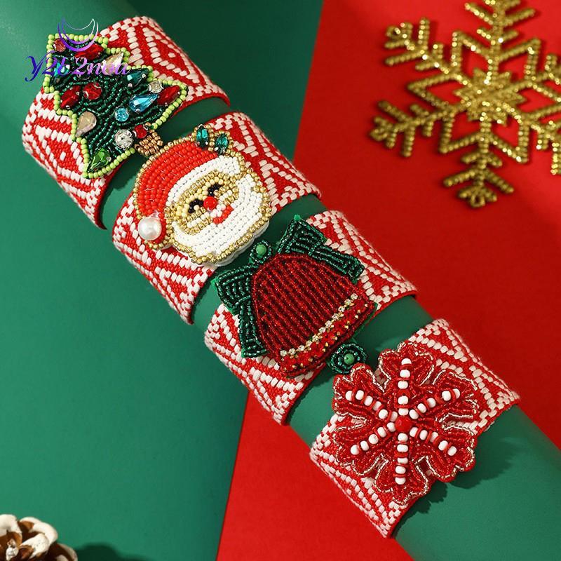 Y2E2noa Xmas Cây & Ông Già Noel Bánh Gừng Cho Nam Nữ Hạt Gạo Bện Viền Vòng Tay Có Thể Điều Chỉnh Nhi