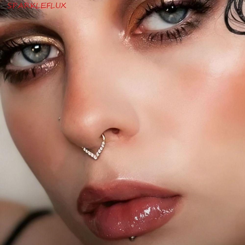 SPARKLEFLUX Septum Mũi Clicker, Vòng mũi hình giọt nước bằng thép phẫu thuật, Vòng phân đoạn bản lề 