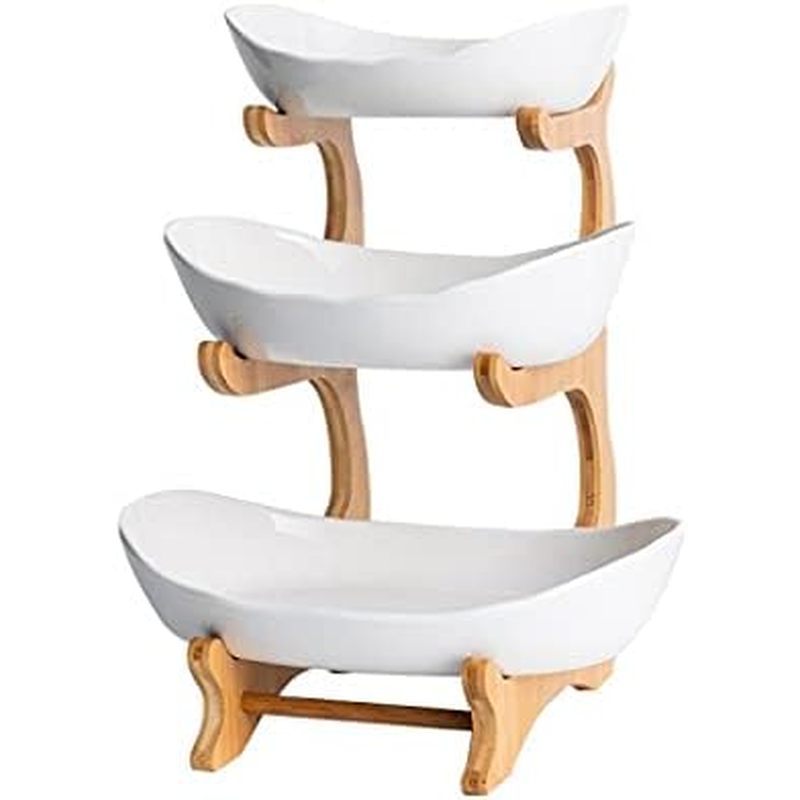 3 Tier Fruit Basket, Ceramic Fruit Bowl for Kitchen Counter, Home Fruit Bowl Set with Holder for Fru