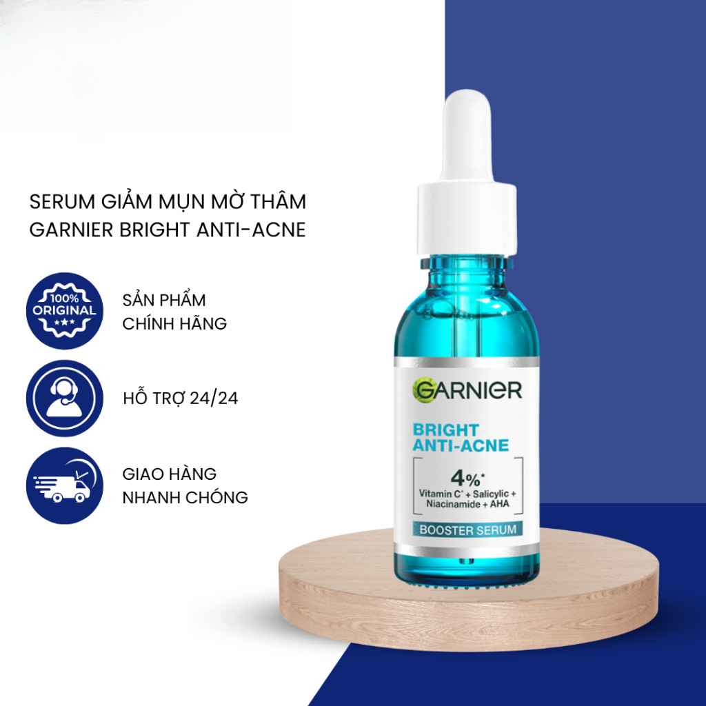 Serum Garnier Naturals Bright Complete Anti-Acne Booster  Giảm Mụn Mờ Thâm Cho Da Dầu, Mụn 30ml