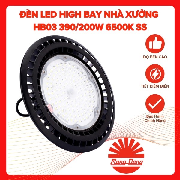 Đèn LED High Bay Rạng Đông HB03 390 200W 6500K Chính Hãng | Đèn Nhà Xưởng Siêu Sáng, Ánh Sáng Trắng