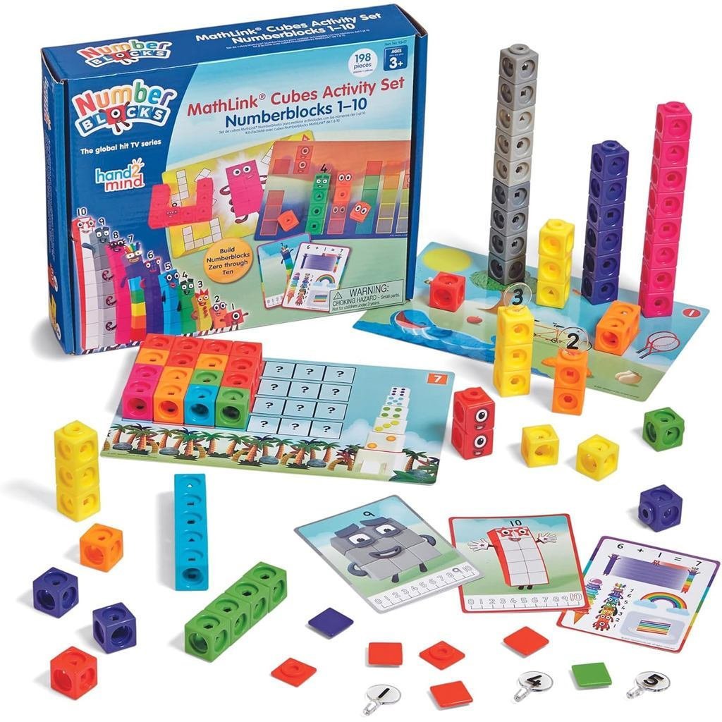 Hand2mind MathLink Cubes Numberblocks 1-10 Bộ hoạt động, 30 hoạt động học tập mầm non, Khối đếm, Khố