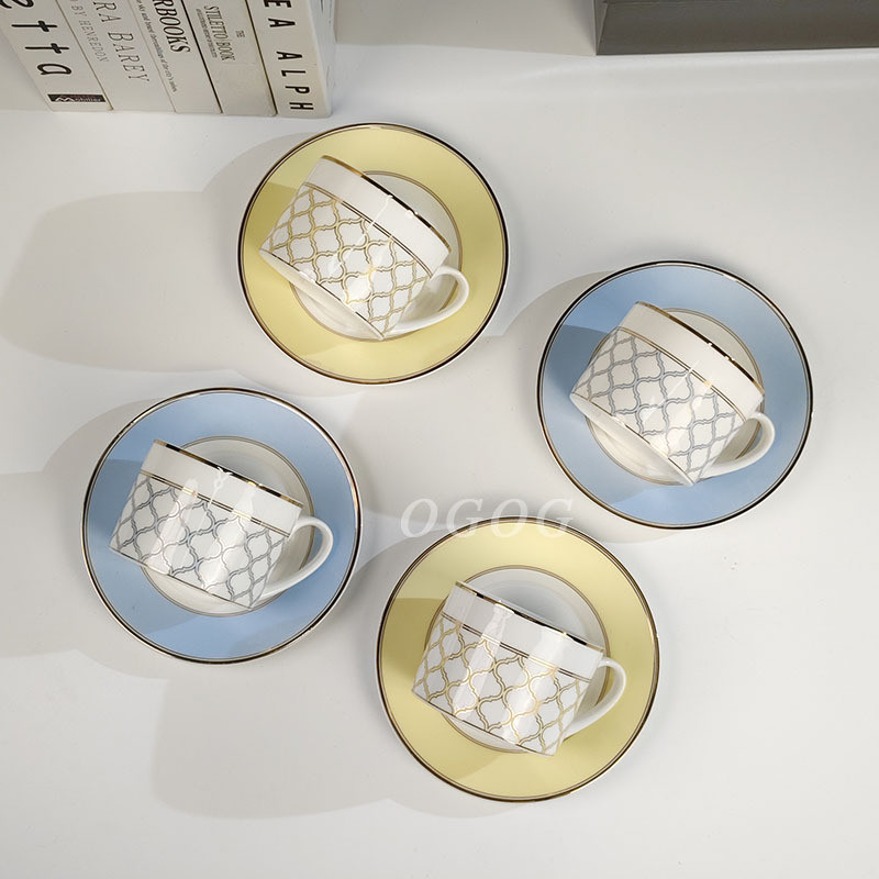 Grid-patterned afternoon tea set cups, exquisite coffee cups, Japanese-style fresh tea cups