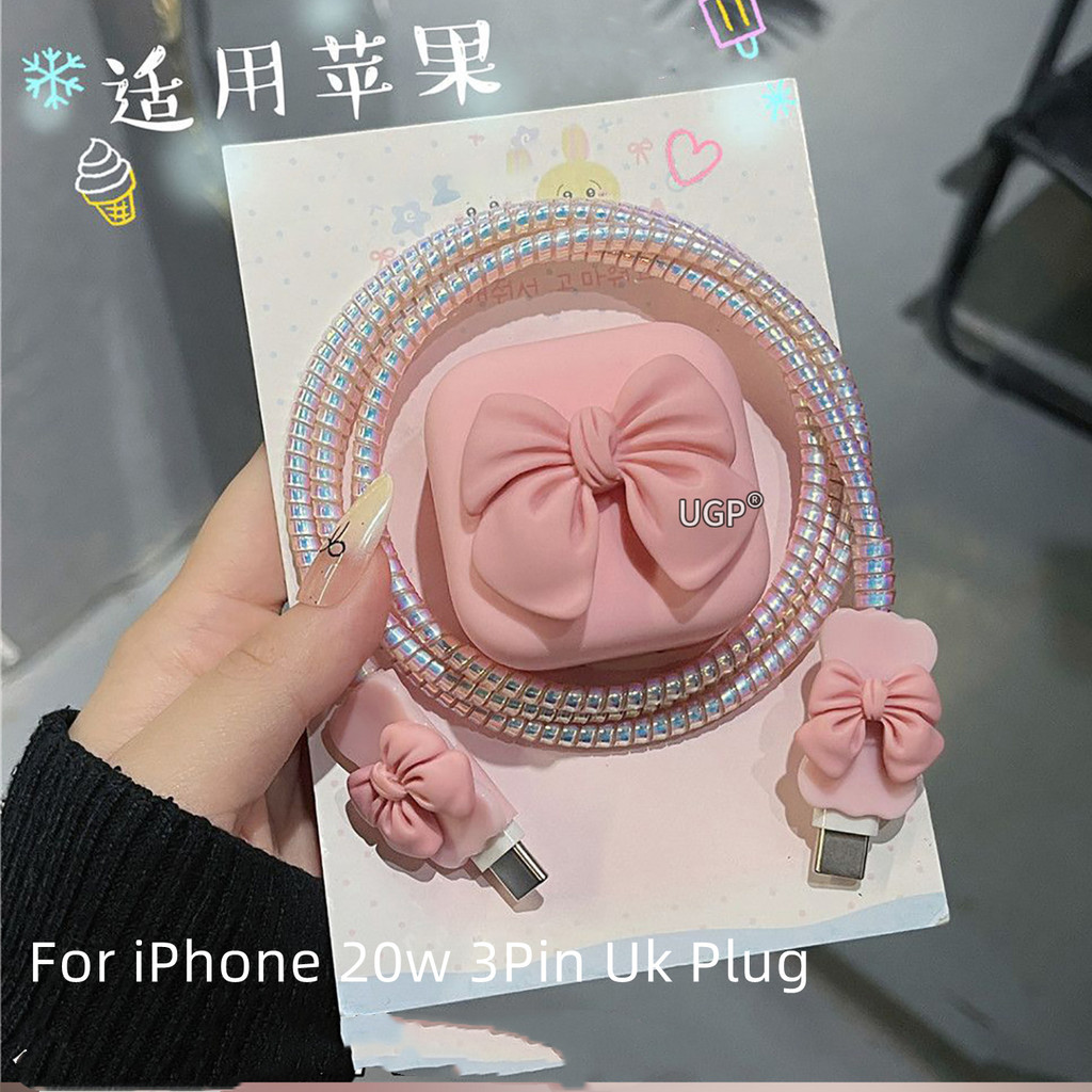 Màu Hồng Cho iPhone 20W A2344 A2902 Vuông 3 Chân Gấp Cắm Vương Quốc Anh Sạc Ốp Lưng Hoạt Hình Dễ Thư