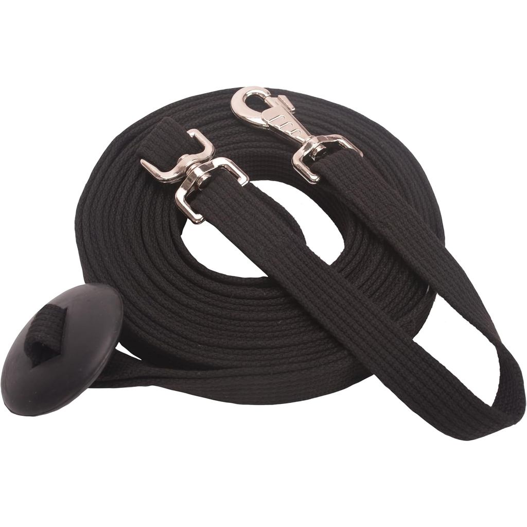 Dây Cotton Lunge Dây Có Nút Chặn Cao Su, Dây Lunge Ngựa Cho Ngựa Có Chốt Xoay, 24 ft (Đen, 24ft)