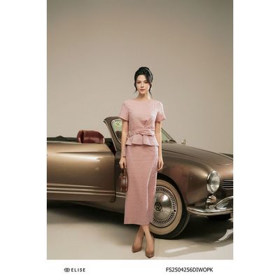 Đầm xốp hồng peplum phối đai eo thiết kế Elise FS2504256DIWOPK