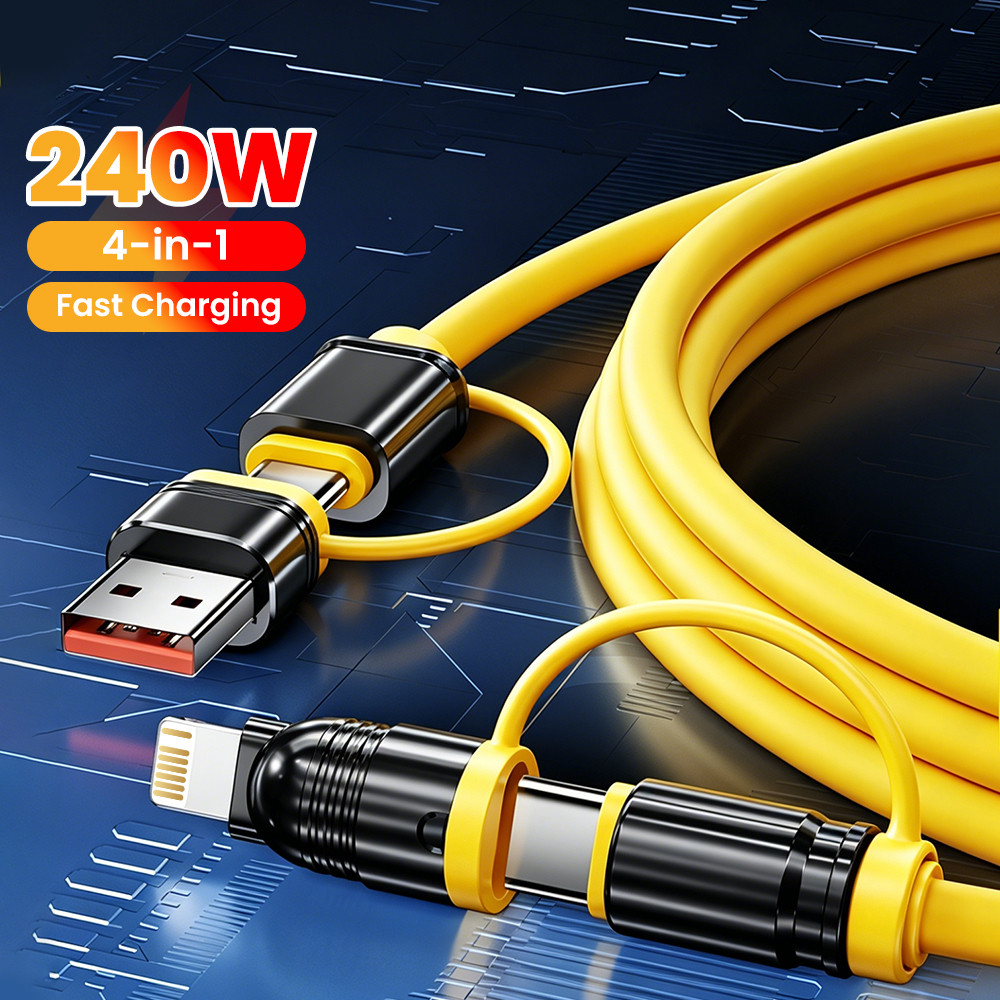 Cáp Elough 240W 4 trong 1 USB-C Sạc nhanh Cáp sạc điện thoại di động Dây cáp dữ liệu silicon