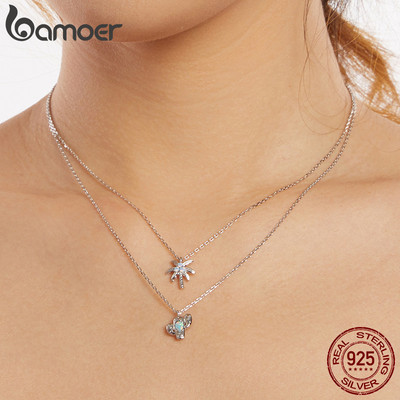 Bamoer 925 Sterling Sliver Vòng Cổ Cây Dừa Xương Rồng Thiết Kế Mùa Hè Trang Sức Quà Tặng Cho Nữ