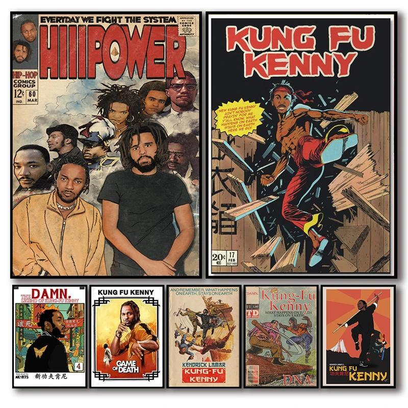 Poster Kung Fu Kenny phong cách điện ảnh manga, album nhạc hip hop, tranh vải vintage, tranh tường t