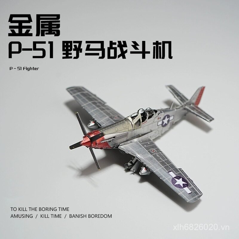 P51 Mustang Fighter Model 3D Mô hình máy bay ba chiều Handmade diy Puzzle Khối xây dựng bằng thép kh