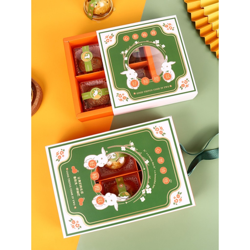 Hộp đóng gói bánh trung thu Hộp quà tặng 4 chiếc 6 Tết Trung thu Lưu lượng trái tim Da tuyết Lòng đỏ