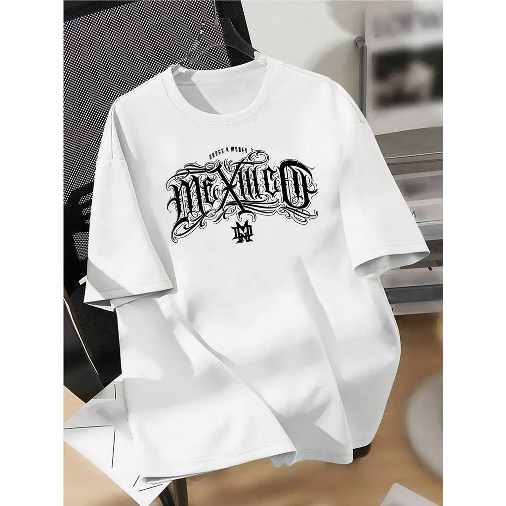 Áo thun oversize nam tay ngắn vải bông 240gsm in chữ Gothic cổ tròn thoải mái dùng hàng ngày mùa hè